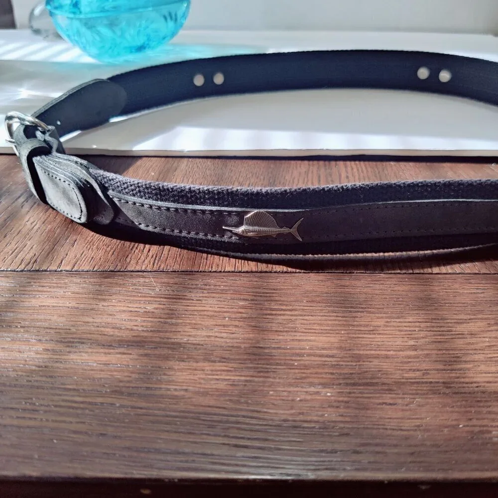 Zep Pro Belt with solid brass buckle and metal Sailfish on Suede. Woven balance